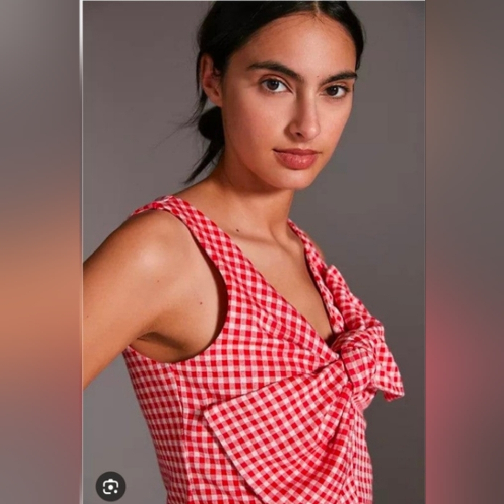 Anthro Eve Franco Red Gingham Bow Blouse
